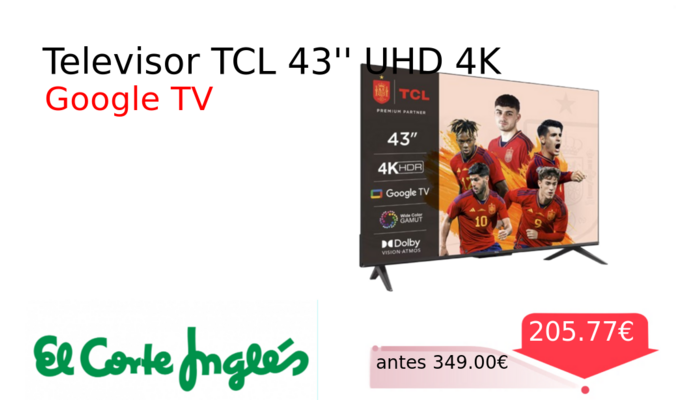 Televisor TCL 43'' UHD 4K