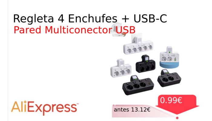 Regleta 4 Enchufes + USB-C