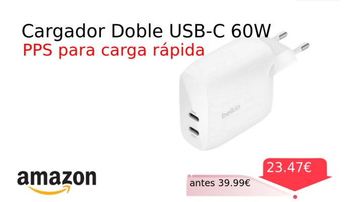 Cargador Doble USB-C 60W