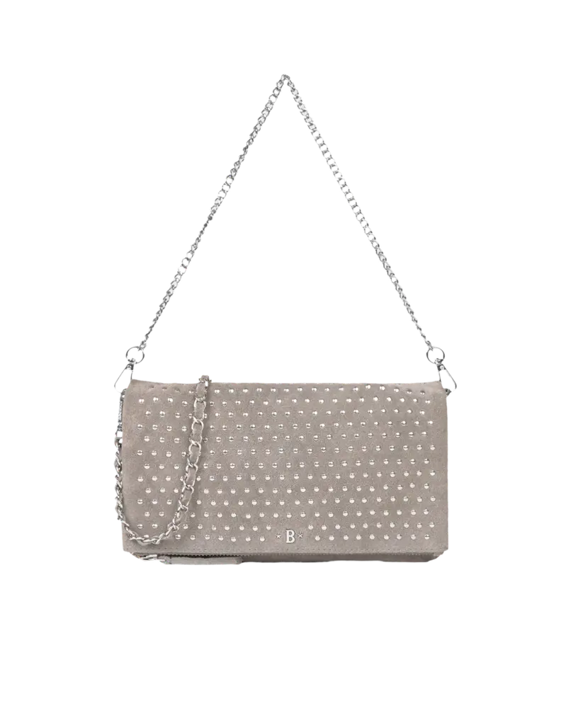 Bolso De Cuero Gris con Tachas
