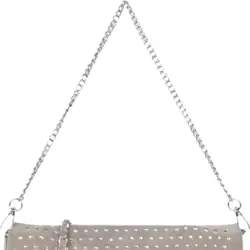 Bolso De Cuero Gris con Tachas