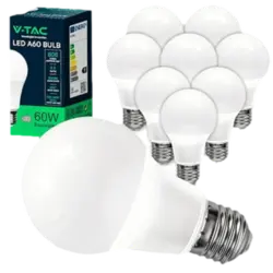 V-TAC 10x Bombillas LED E27, Edison - A60 – 8,5W (Equivalente a 60W) - 806 Lumen - Apertura del Haz de Luz 200° - Máxima